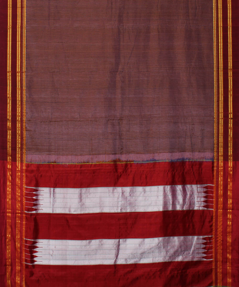 Mauve red handwoven cotton art silk gayatri border ilkal sari