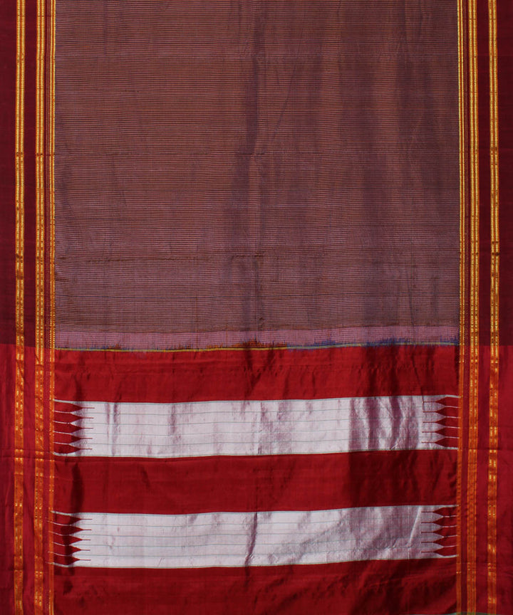 Mauve red handwoven cotton art silk gayatri border ilkal sari
