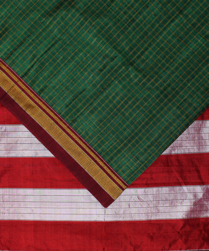 Green maroon handwoven cotton art silk chikki paras border ilkal sari