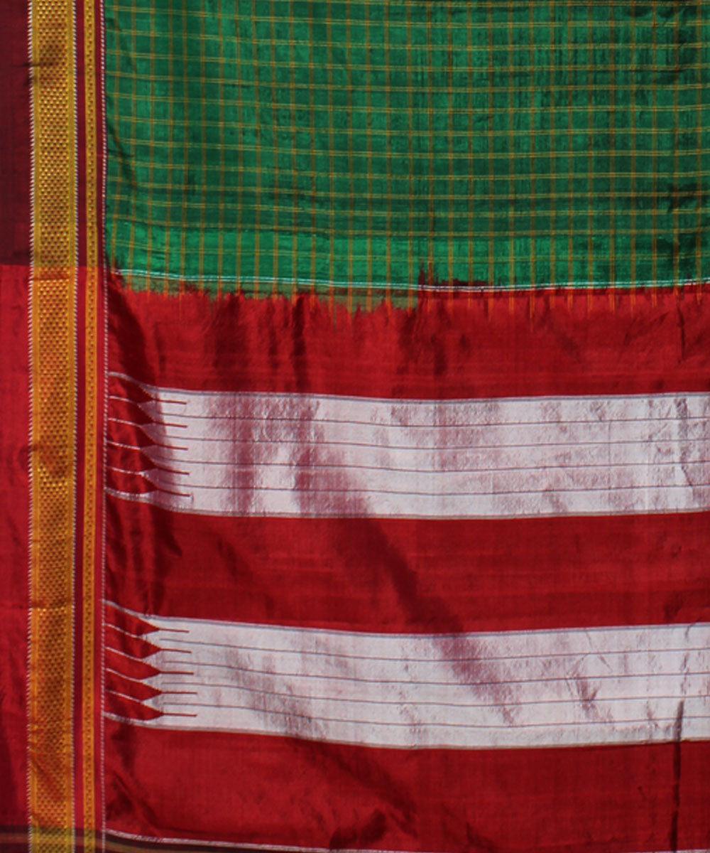 Green maroon handwoven cotton art silk chikki paras border ilkal sari