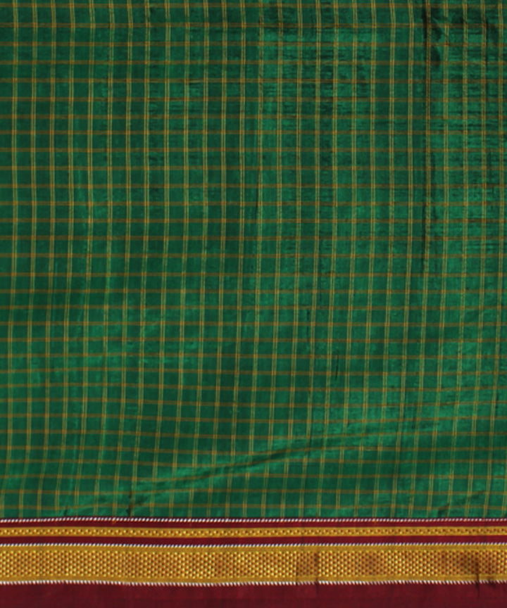 Green maroon handwoven cotton art silk chikki paras border ilkal sari