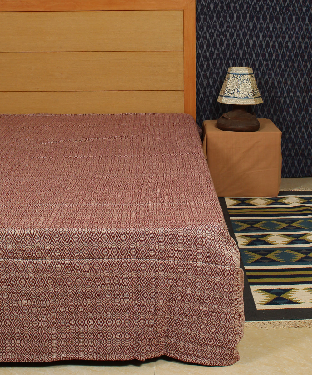Burgundy Floral Handwoven Cotton Bed Cover