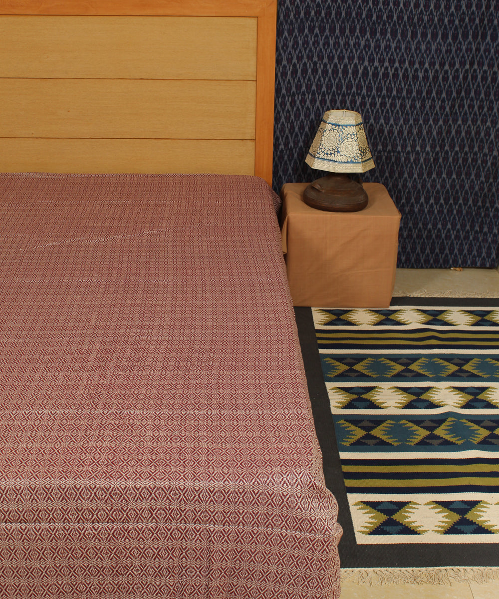 Burgundy Floral Handwoven Cotton Bed Cover