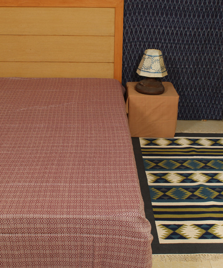 Burgundy Floral Handwoven Cotton Bed Cover
