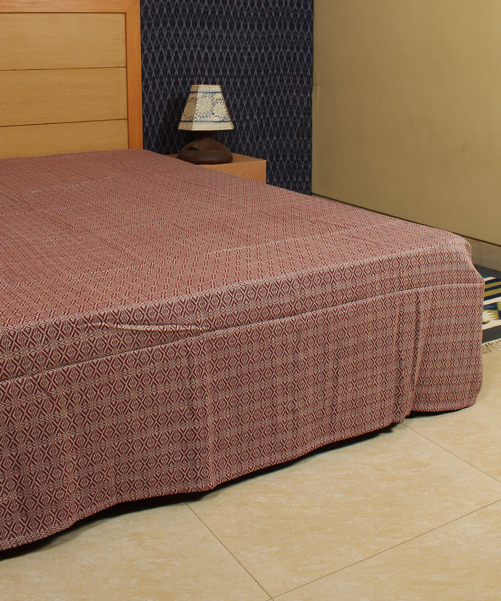 Burgundy Floral Handwoven Cotton Bed Cover
