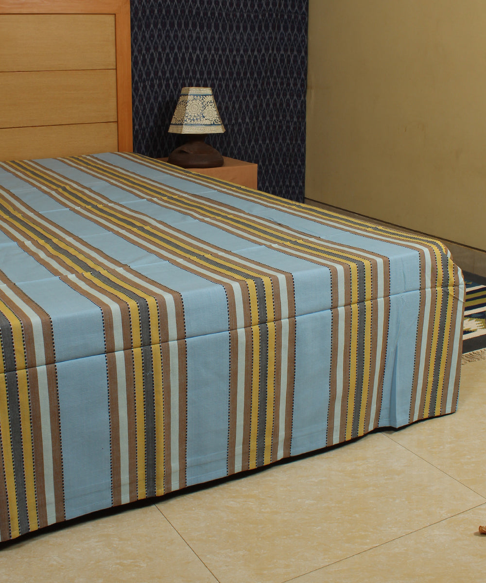 Blue Grey Striped Handloom Cotton Bed Sheet