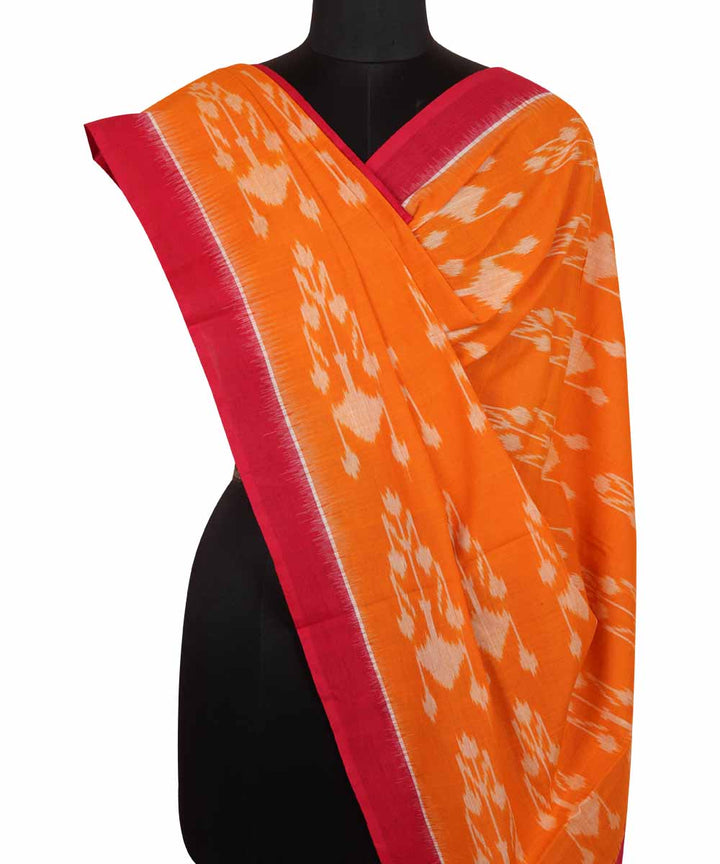 Yellow red handwoven cotton ikat pochampally dupatta