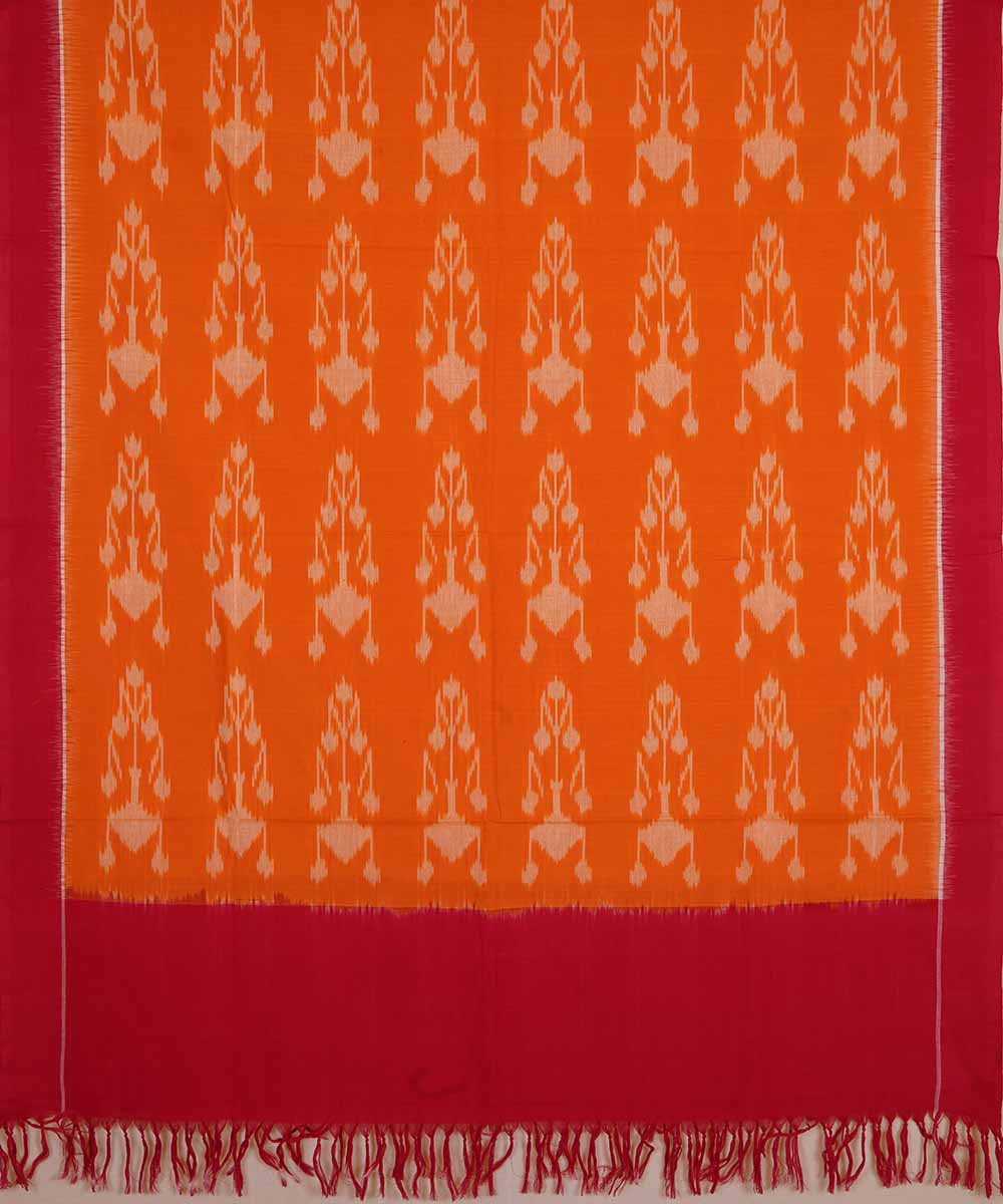 Yellow red handwoven cotton ikat pochampally dupatta