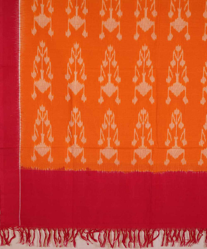 Yellow red handwoven cotton ikat pochampally dupatta