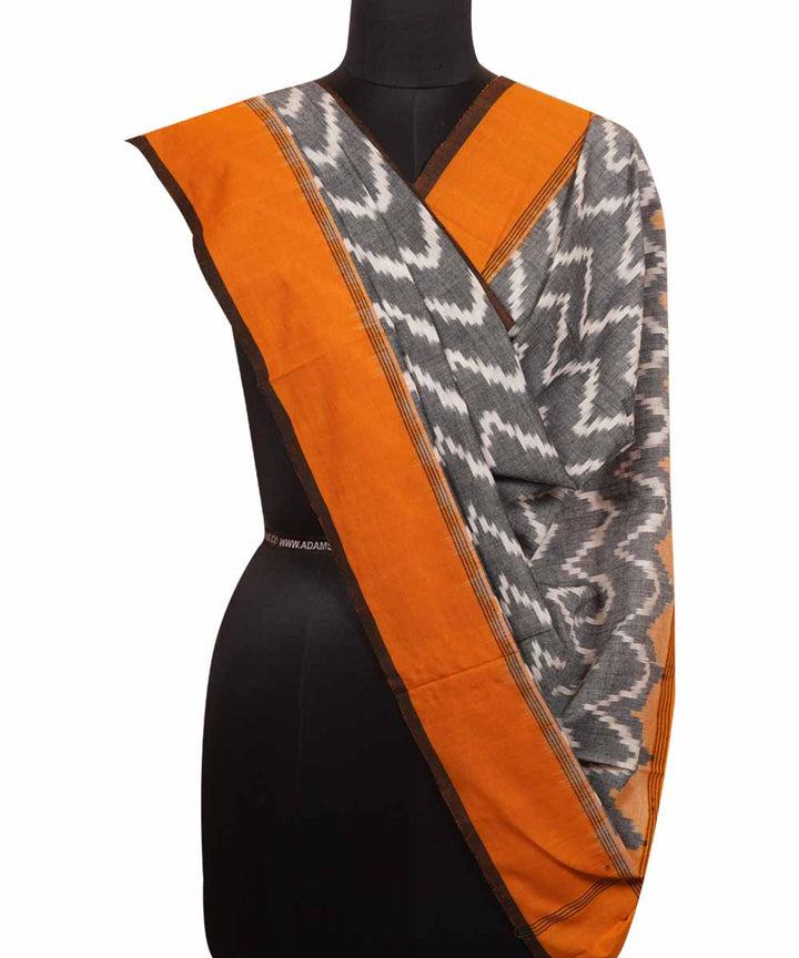 Stone grey orange handwoven cotton ikat pochampally dupatta