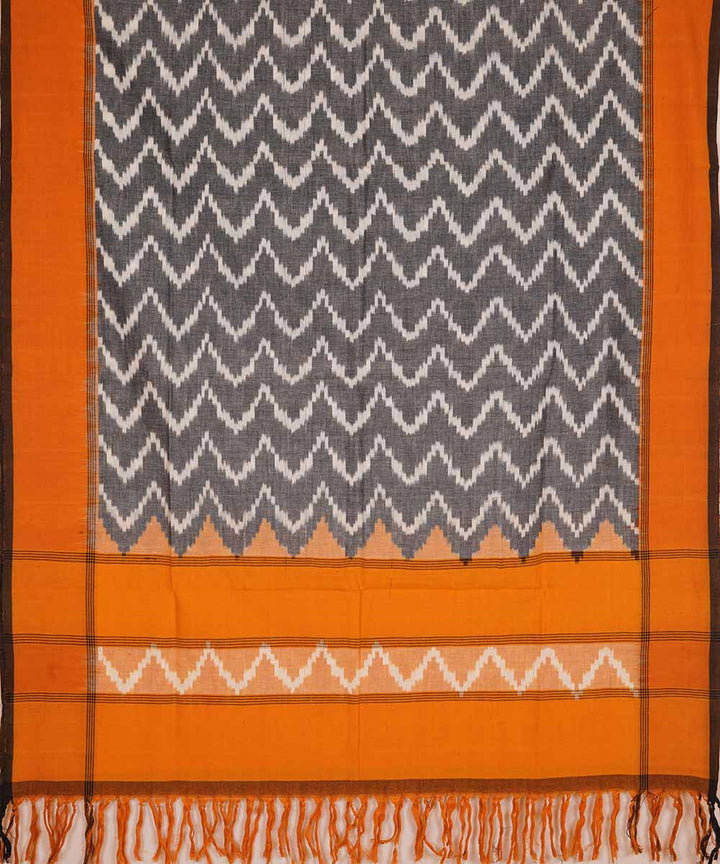 Stone grey orange handwoven cotton ikat pochampally dupatta