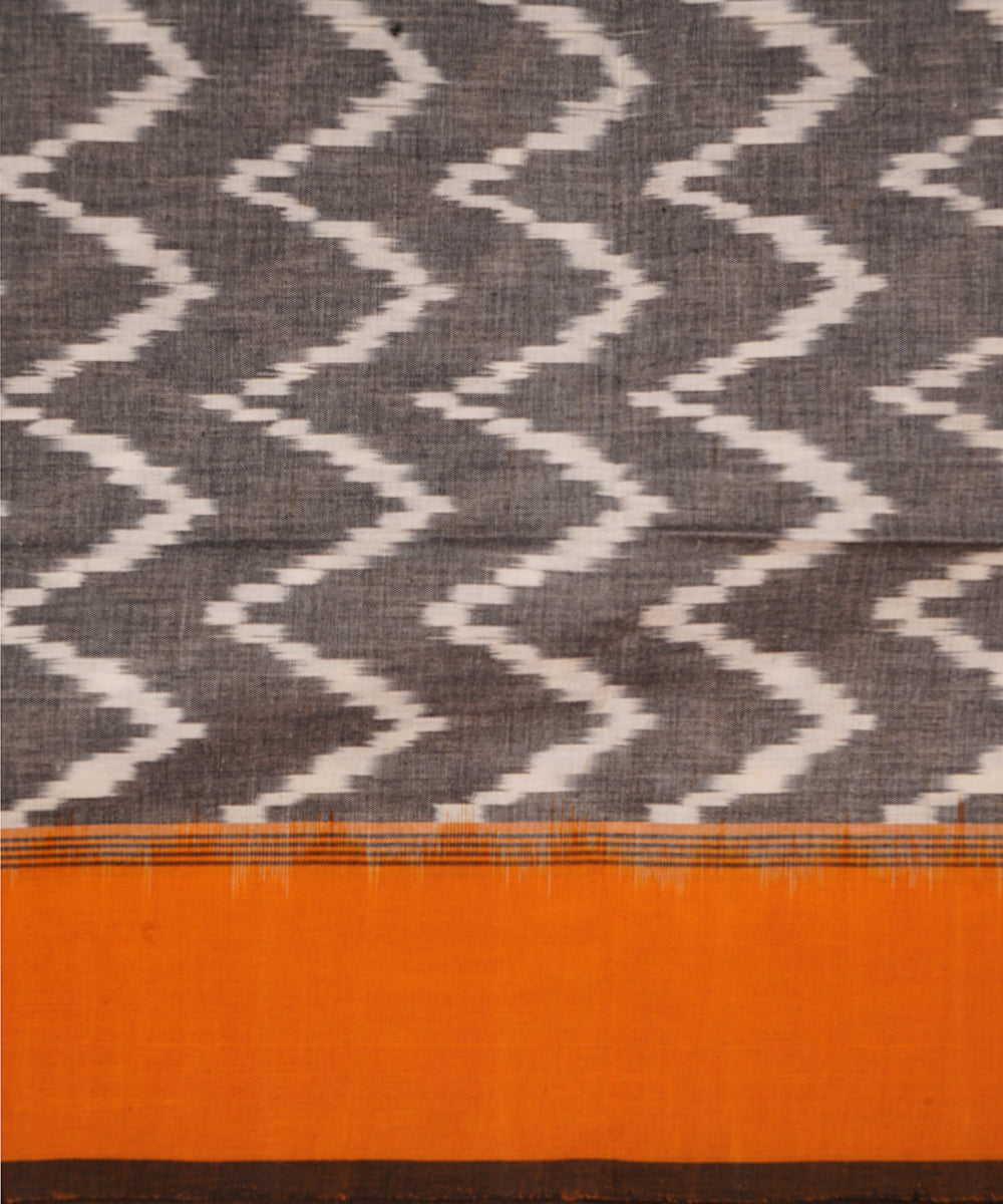 Stone grey orange handwoven cotton ikat pochampally dupatta