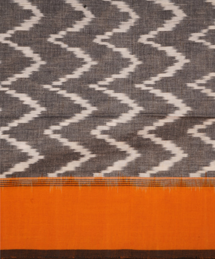 Stone grey orange handwoven cotton ikat pochampally dupatta