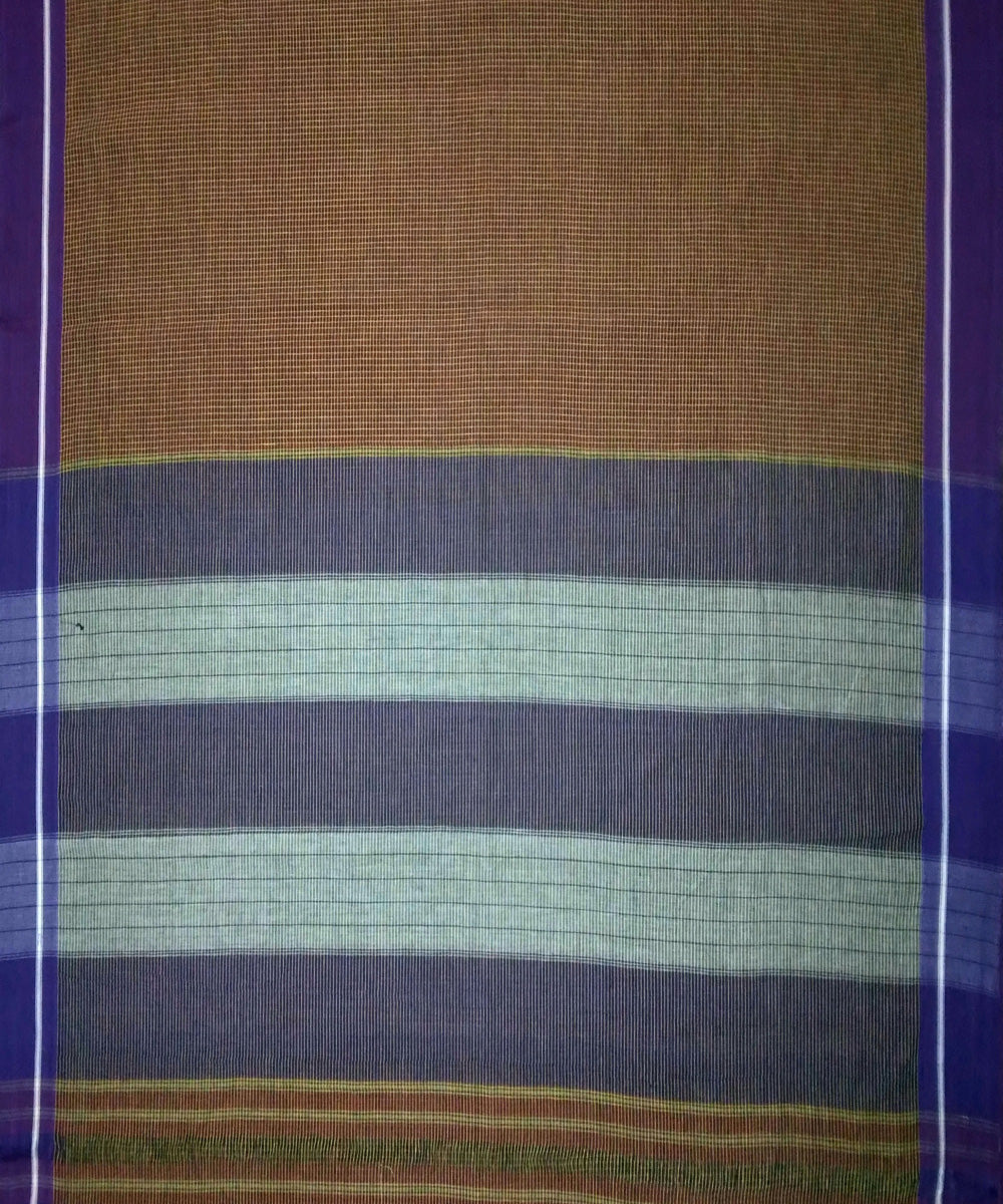 Brown checks and violet borders handwoven cotton patteda anchu saree