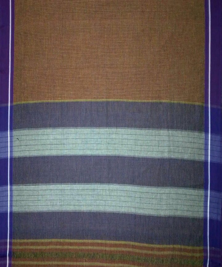Brown checks and violet borders handwoven cotton patteda anchu saree