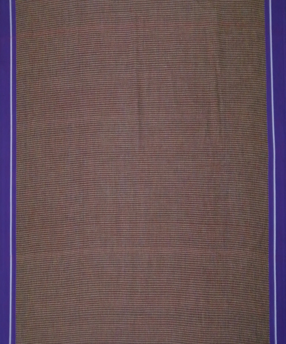 Brown checks and violet borders handwoven cotton patteda anchu saree