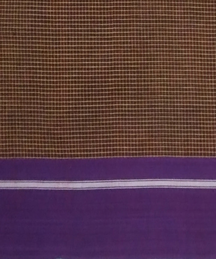 Brown checks and violet borders handwoven cotton patteda anchu saree
