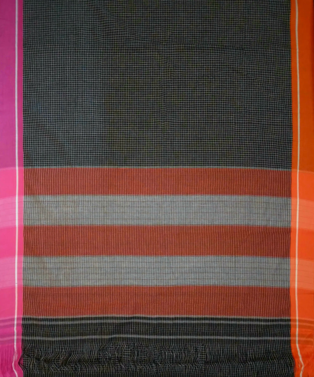 Black with pink orange borders handwoven cotton patteda anchu saree