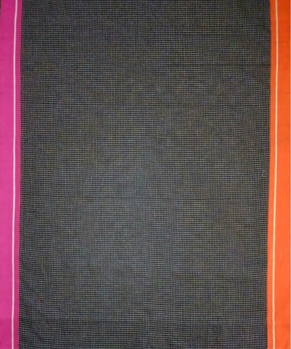 Black with pink orange borders handwoven cotton patteda anchu saree