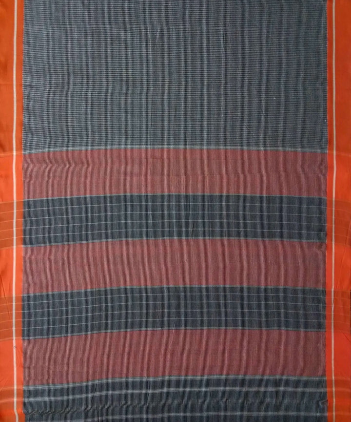 Black checks orange borders handwoven cotton patteda anchu saree