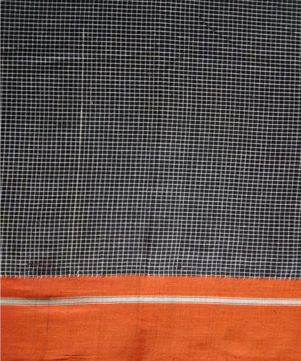 Black checks orange borders handwoven cotton patteda anchu saree