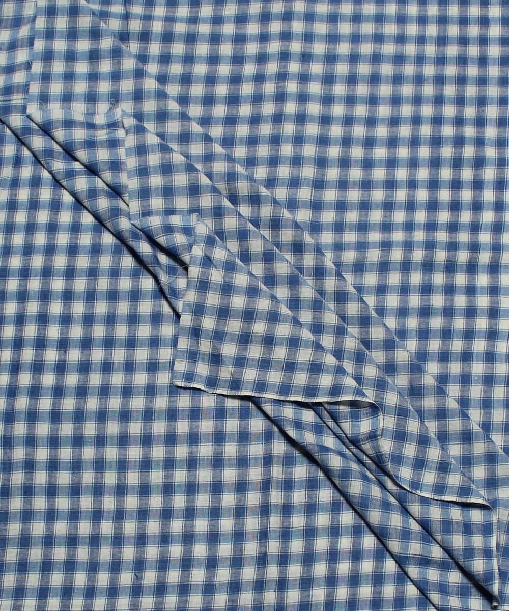 0.8m Sky blue white handwoven cotton checks fabric