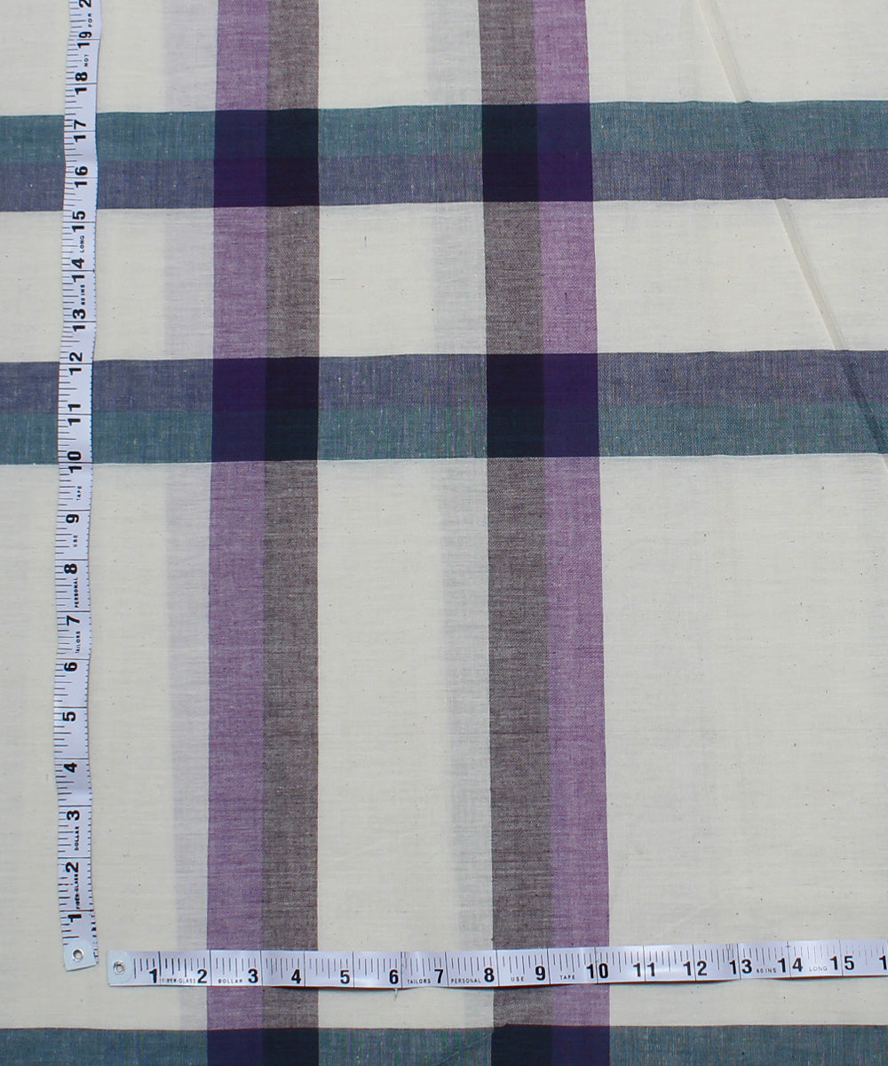 1.9m White handwoven cotton checks fabric