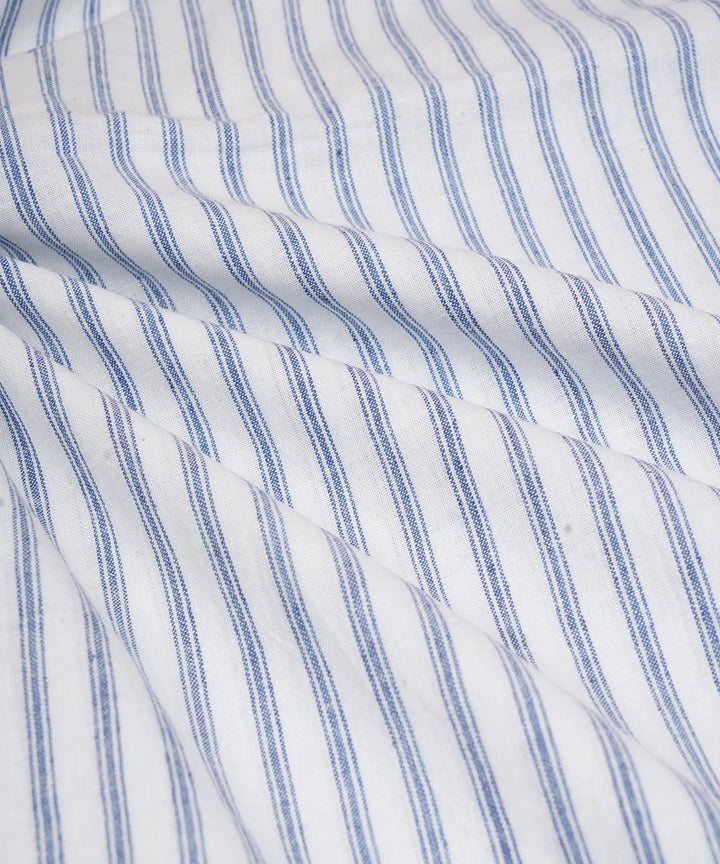 White blue stripe handwoven cotton fabric