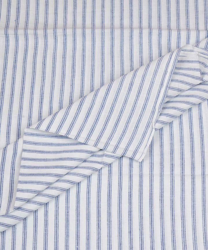 White blue stripe handwoven cotton fabric