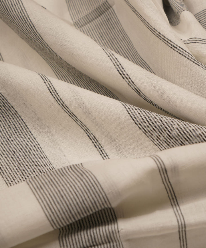 White black stripes handspun handwoven bengal cotton fabric