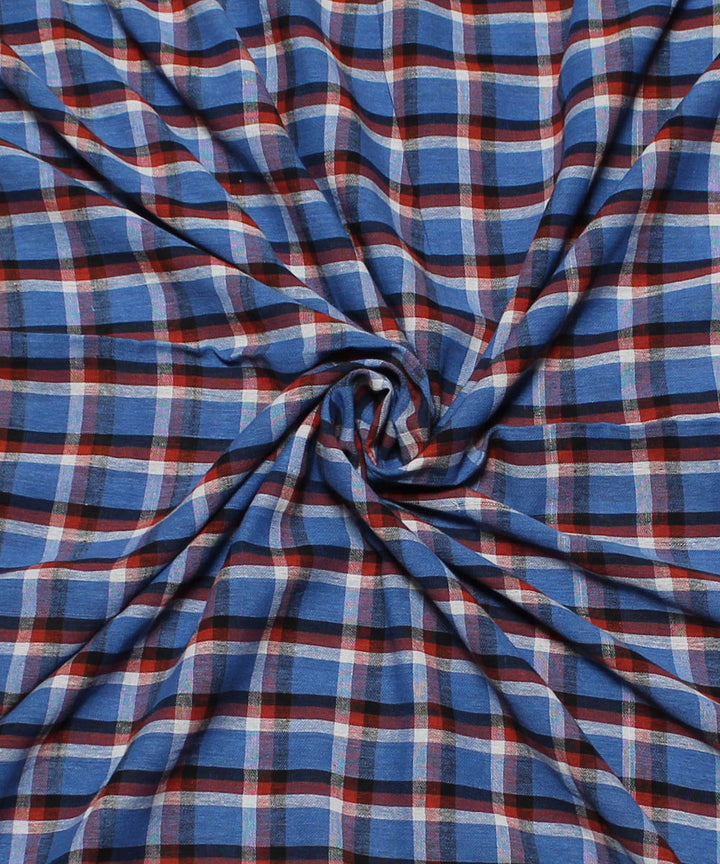 Blue white and brown checks handwoven cotton fabric