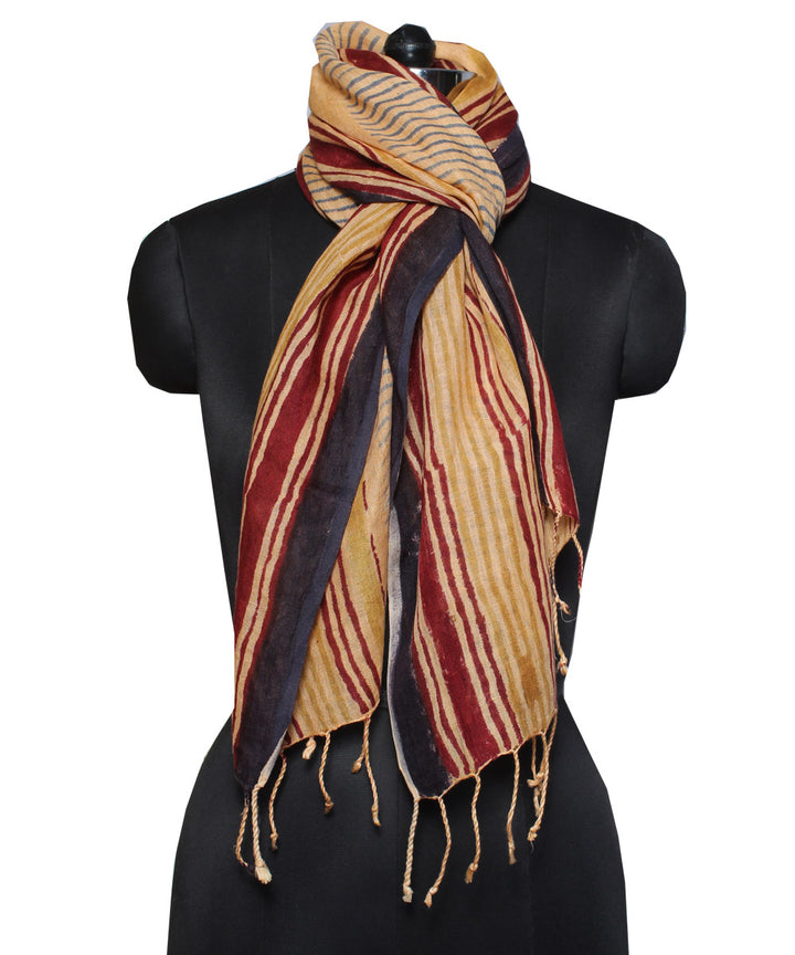 Multicolor linen handblock print stole