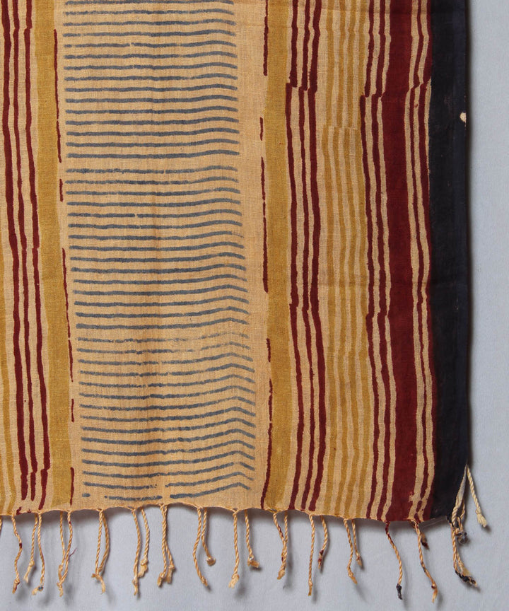Multicolor linen handblock print stole
