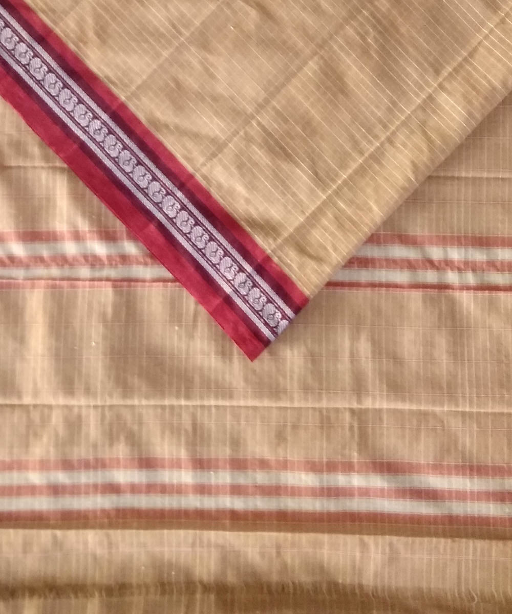 Beige maroon handwoven cotton narayanapet saree