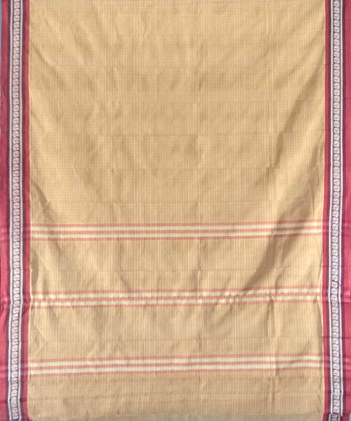 Beige maroon handwoven cotton narayanapet saree