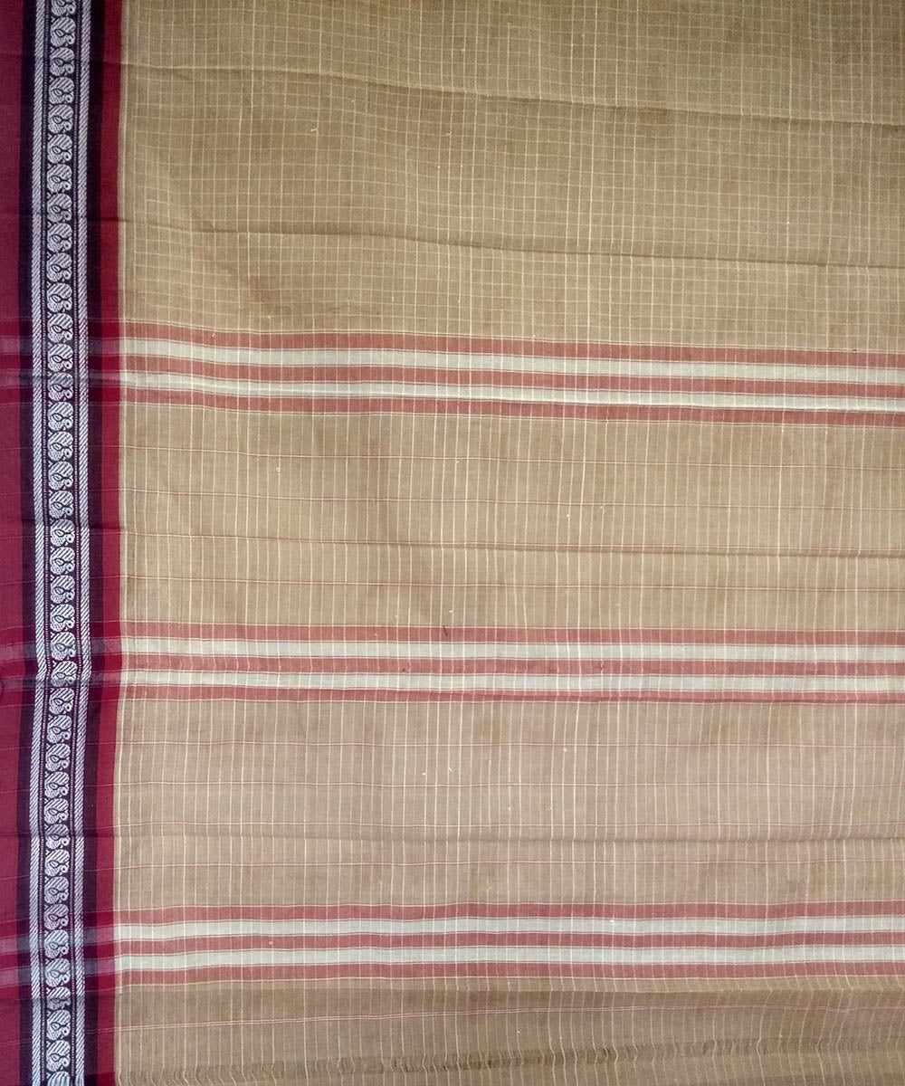 Beige maroon handwoven cotton narayanapet saree