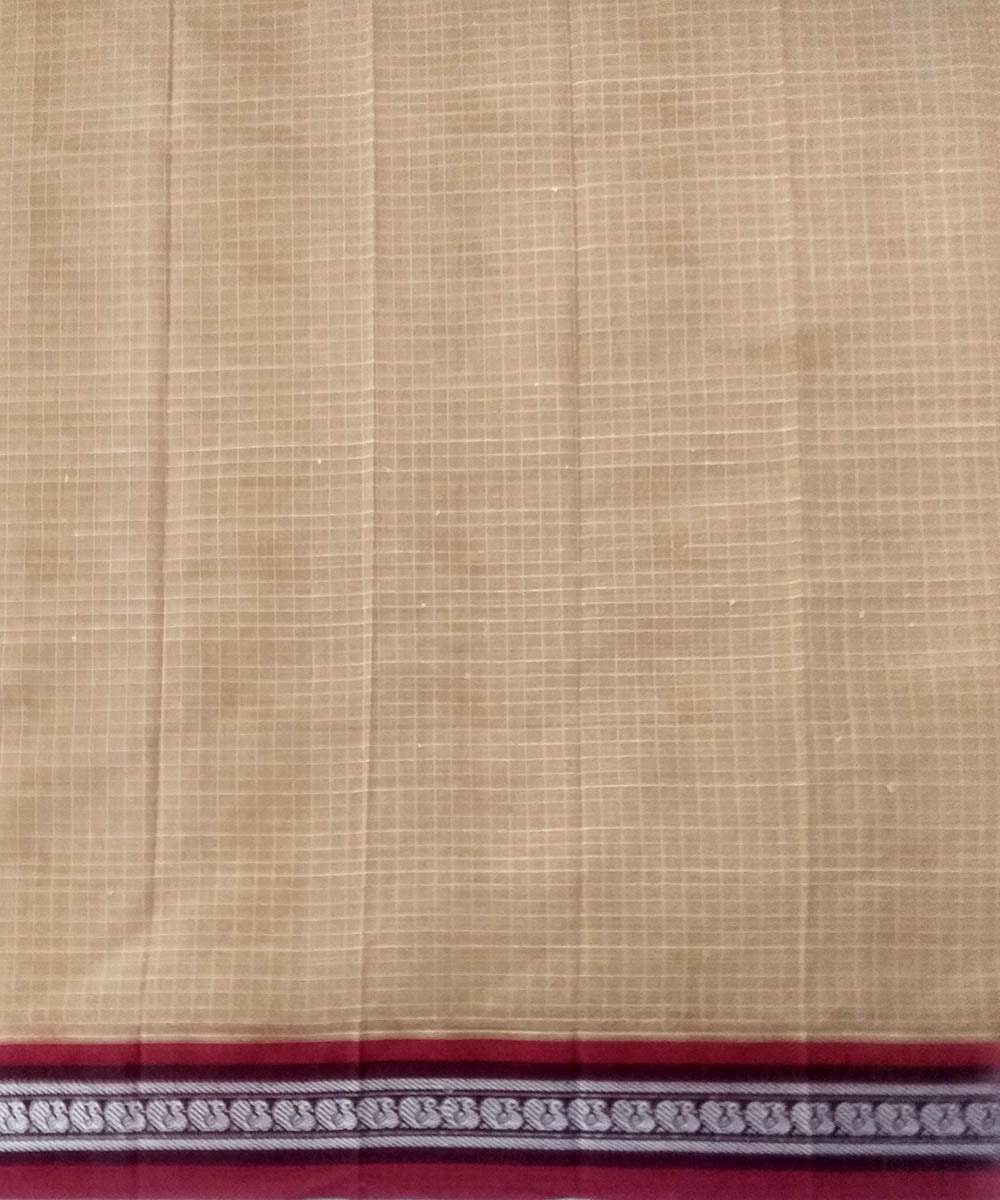 Beige maroon handwoven cotton narayanapet saree