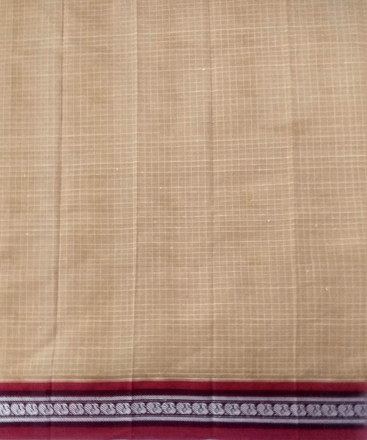 Beige maroon handwoven cotton narayanapet saree