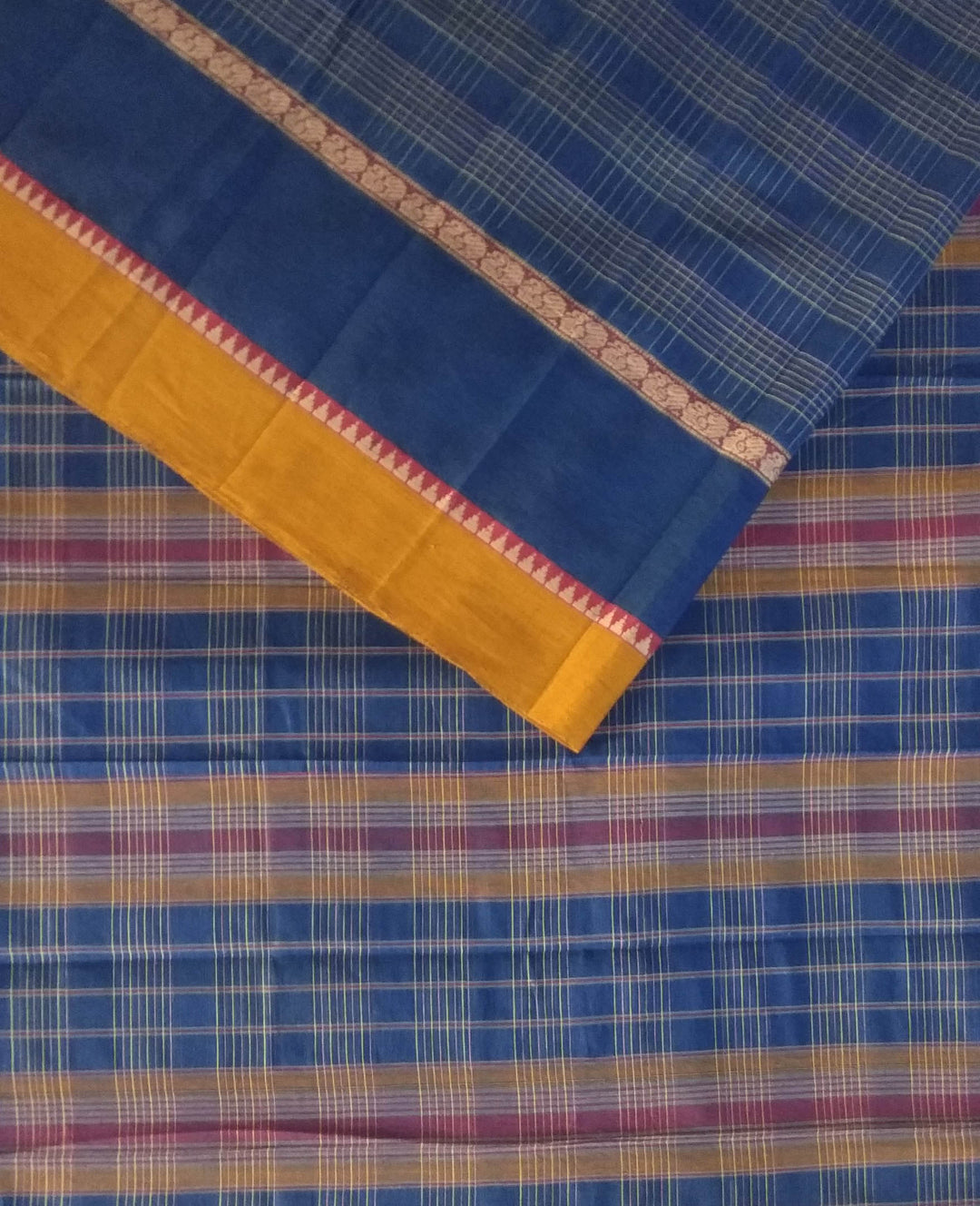 Blue yellow handwoven cotton narayanapet saree