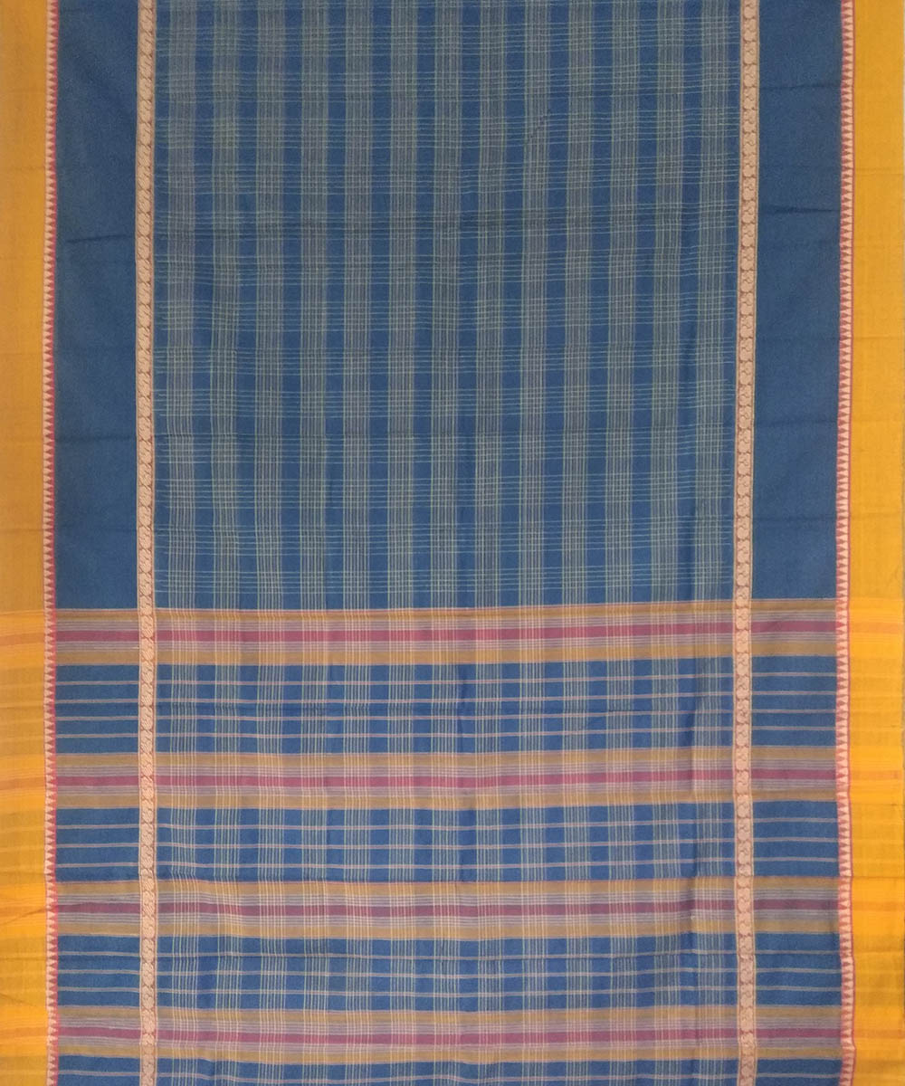 Blue yellow handwoven cotton narayanapet saree