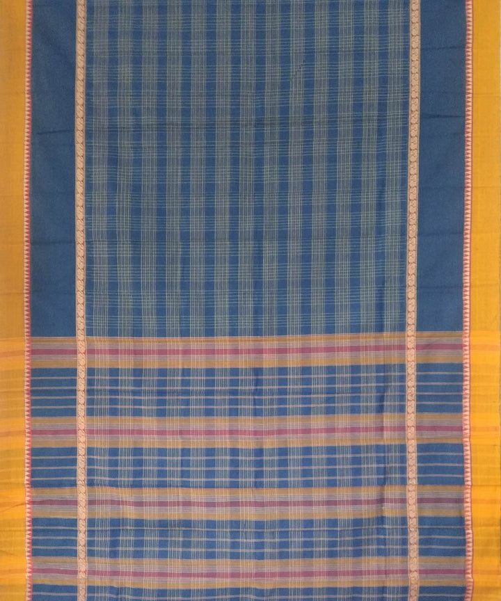 Blue yellow handwoven cotton narayanapet saree