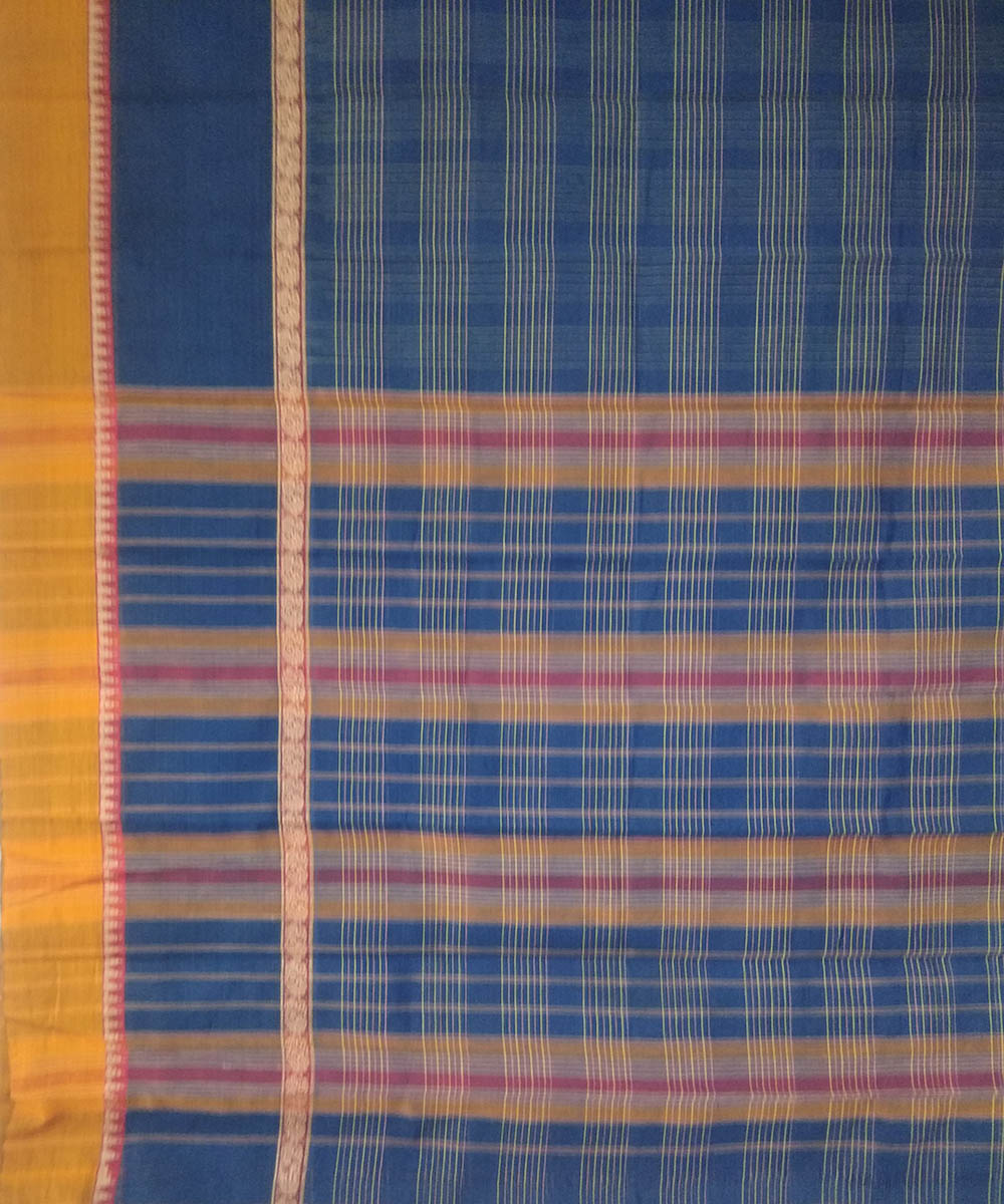 Blue yellow handwoven cotton narayanapet saree