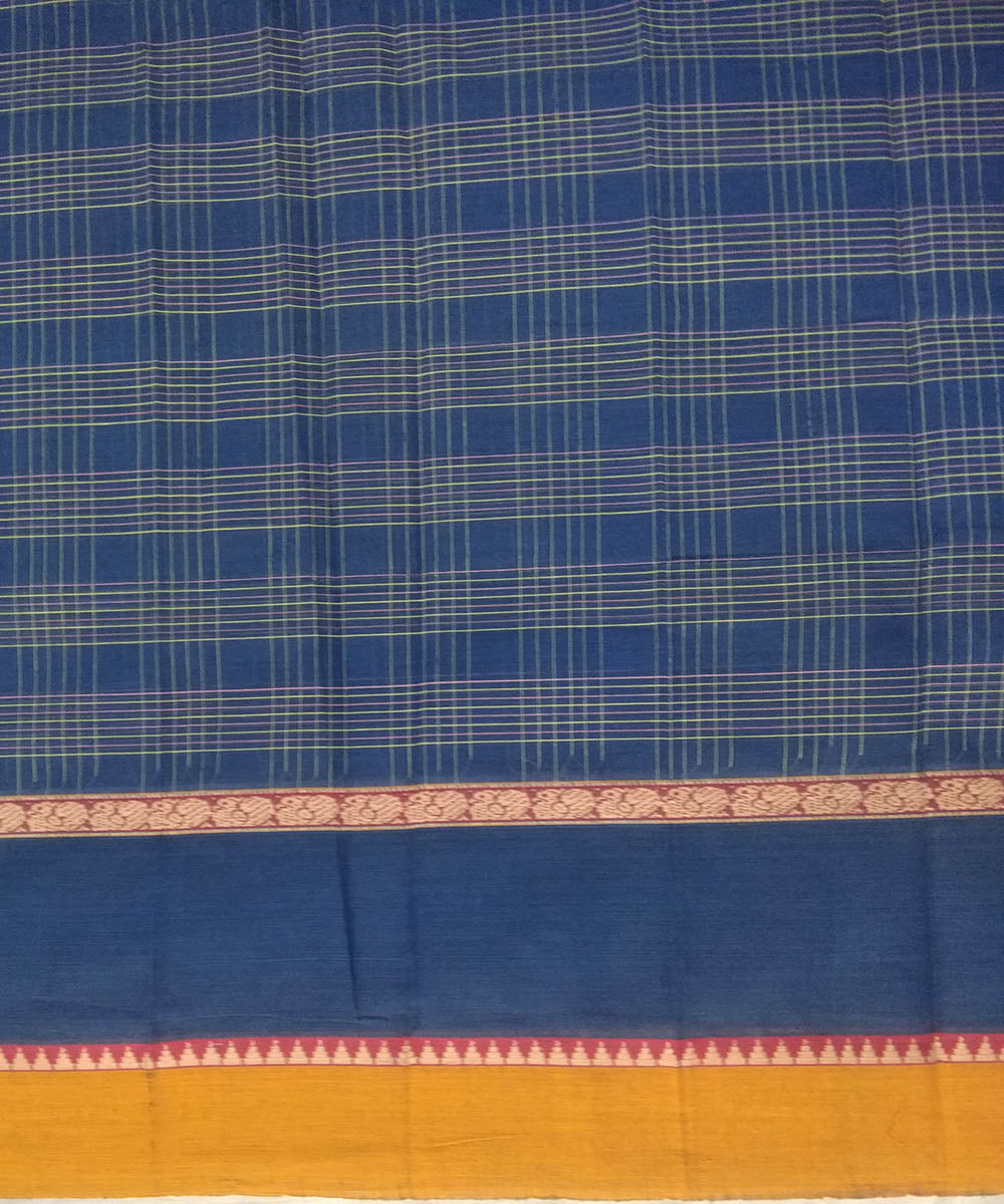 Blue yellow handwoven cotton narayanapet saree