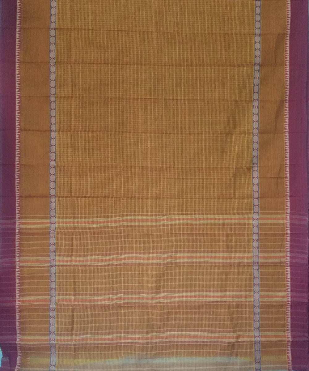 Light brown violet handwoven cotton narayanapet saree