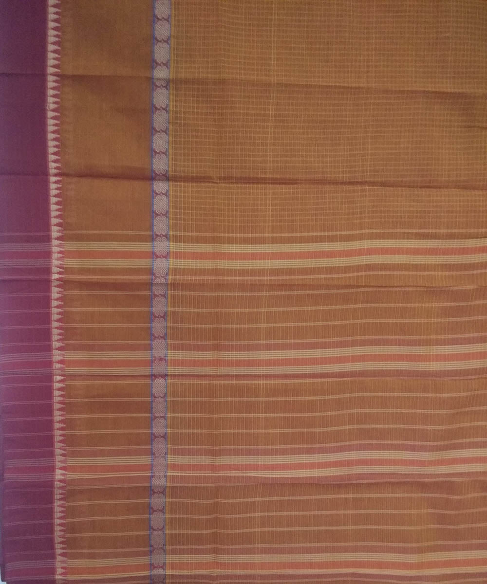 Light brown violet handwoven cotton narayanapet saree