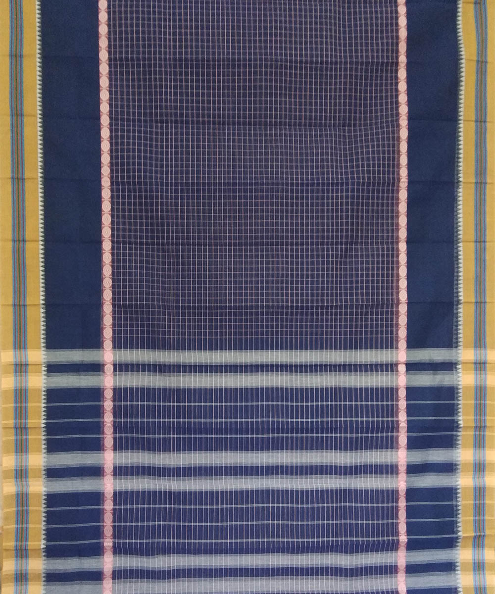 Navy blue yellow handwoven cotton narayanapet saree