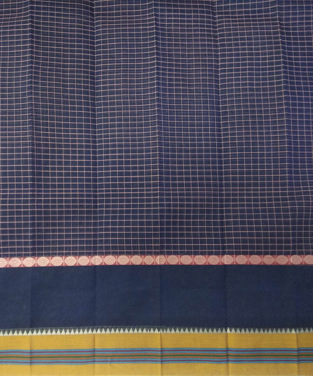 Navy blue yellow handwoven cotton narayanapet saree