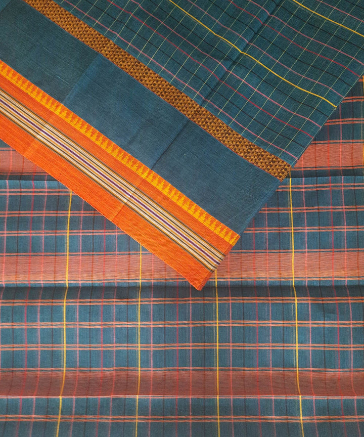 Dark teal green cotton handwoven narayanpet saree