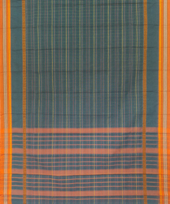 Dark teal green cotton handwoven narayanpet saree