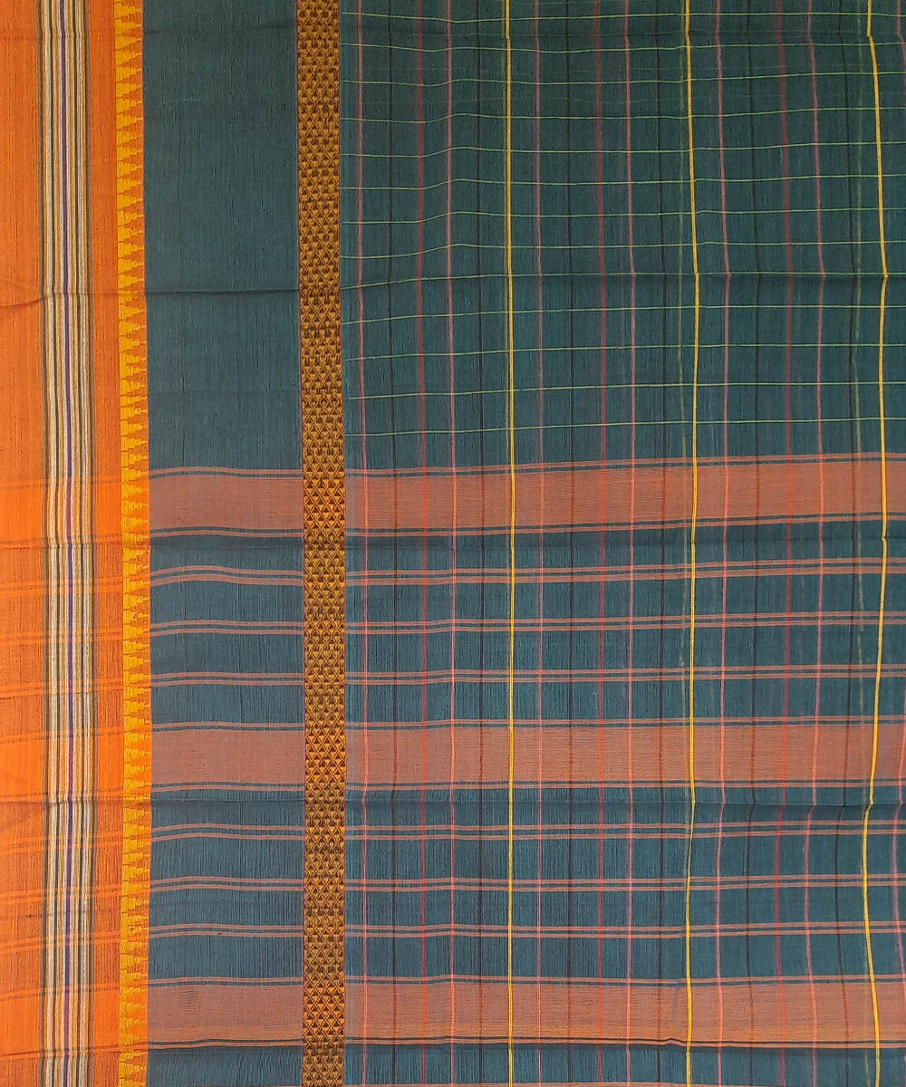 Dark teal green cotton handwoven narayanpet saree